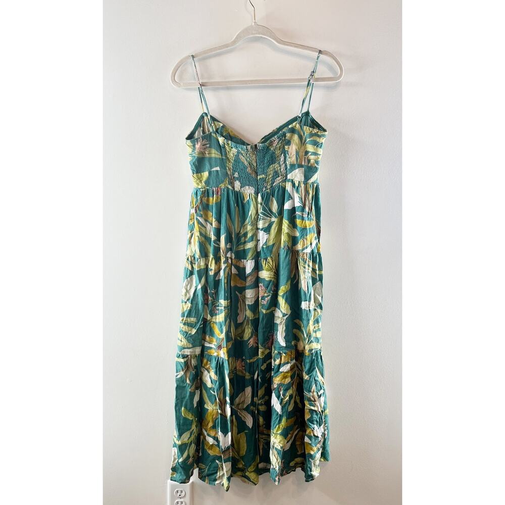O.P.T. Tie Front Tropical Print Midi Sundress Dress Green Medium - Picture 5 of 5